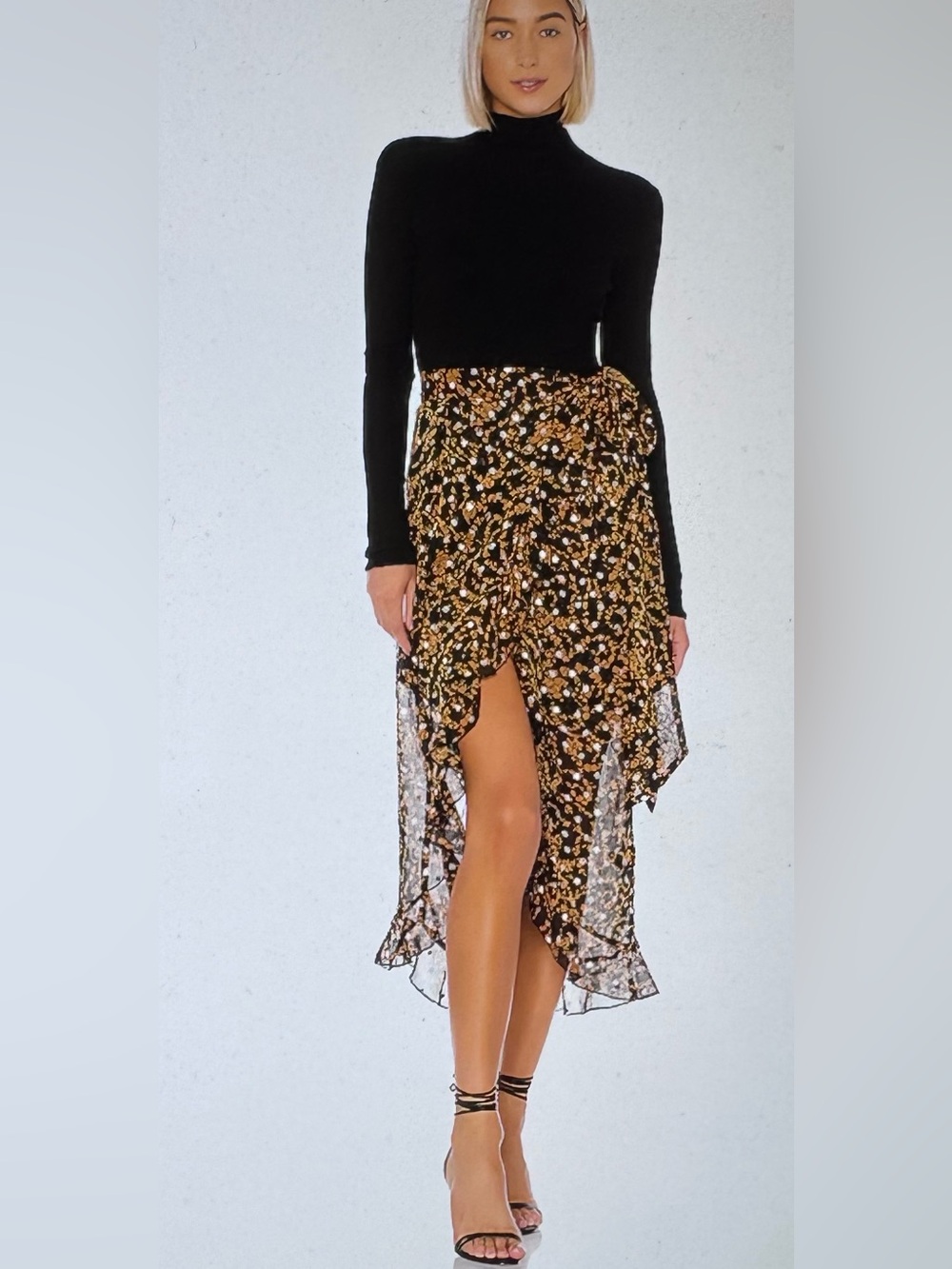 Revolve Sabina Musayev Sky Skirt Womens Small Black Brown Dark Floral Chiffon